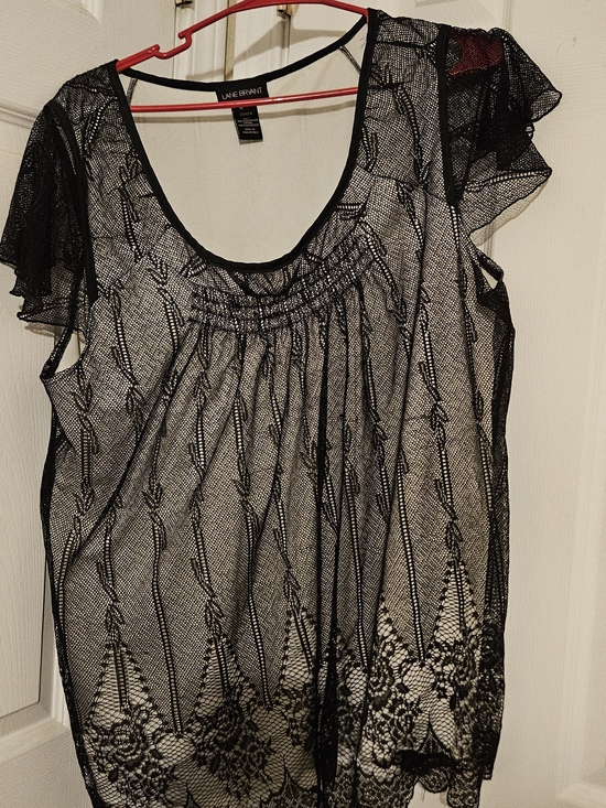 Lane Bryant Tops - Lane Bryant Black Sheer Lace Flutter-Sleeve Top